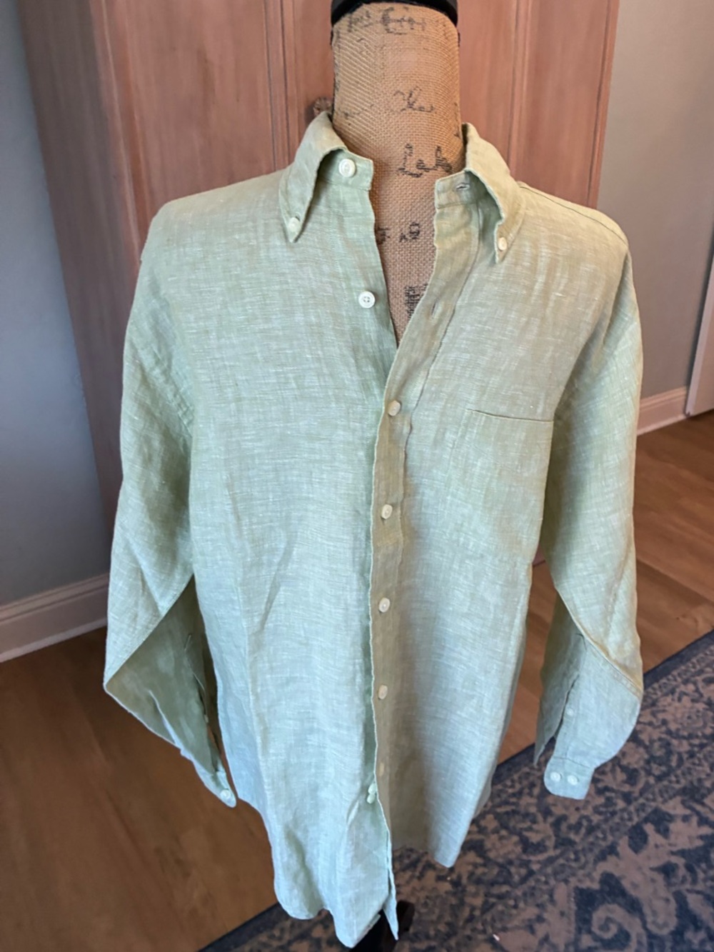 Brooks Brothers Shirt celery Green 100% Irish Linen Long Sleeve Button Down S